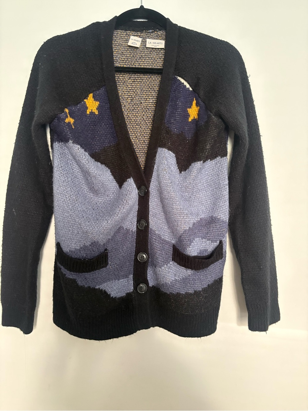 LA: Hearts Black & Blue Starry Mountain Wool Cardigan